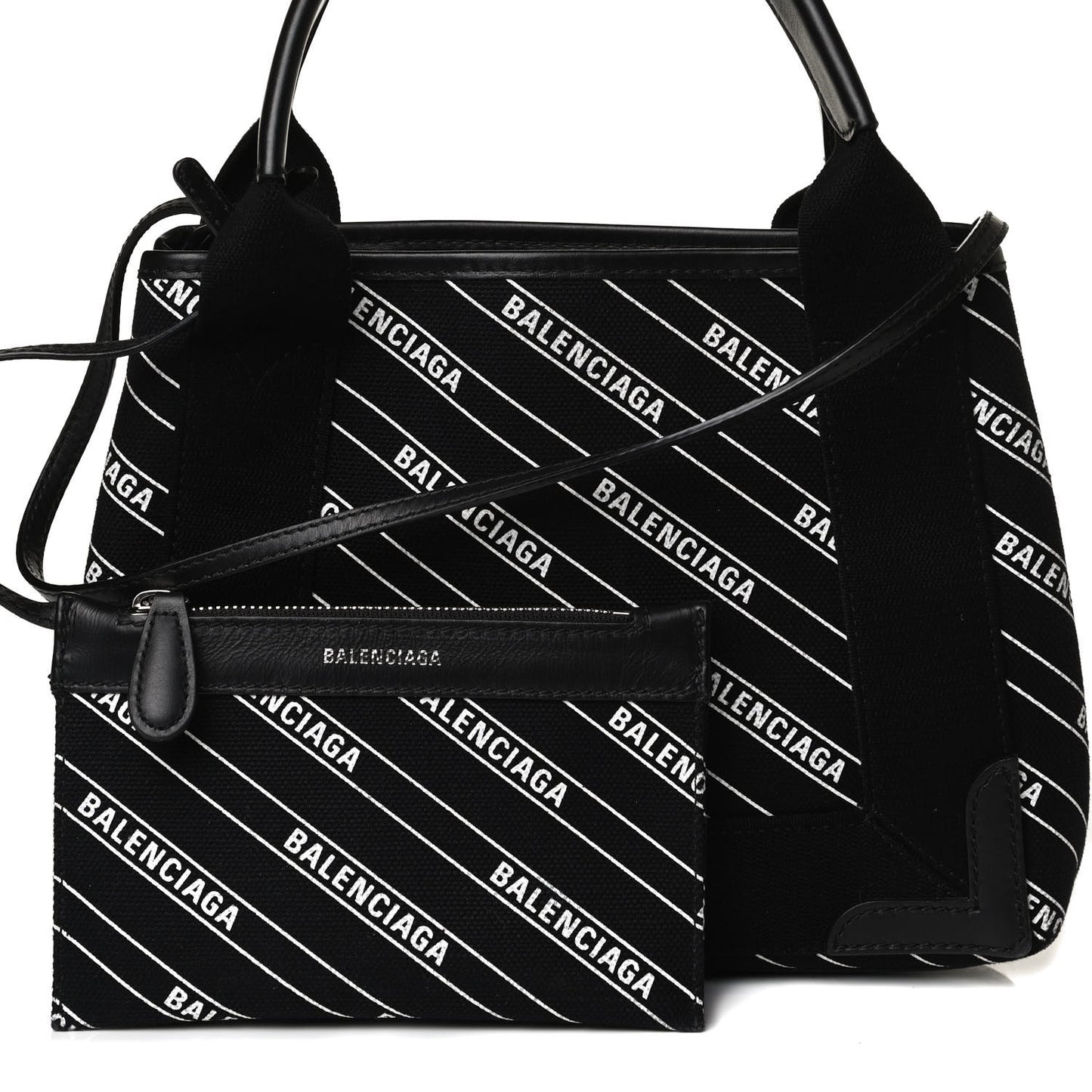 Cotton Canvas Calfskin Logo Print Navy Cabas XS Black White