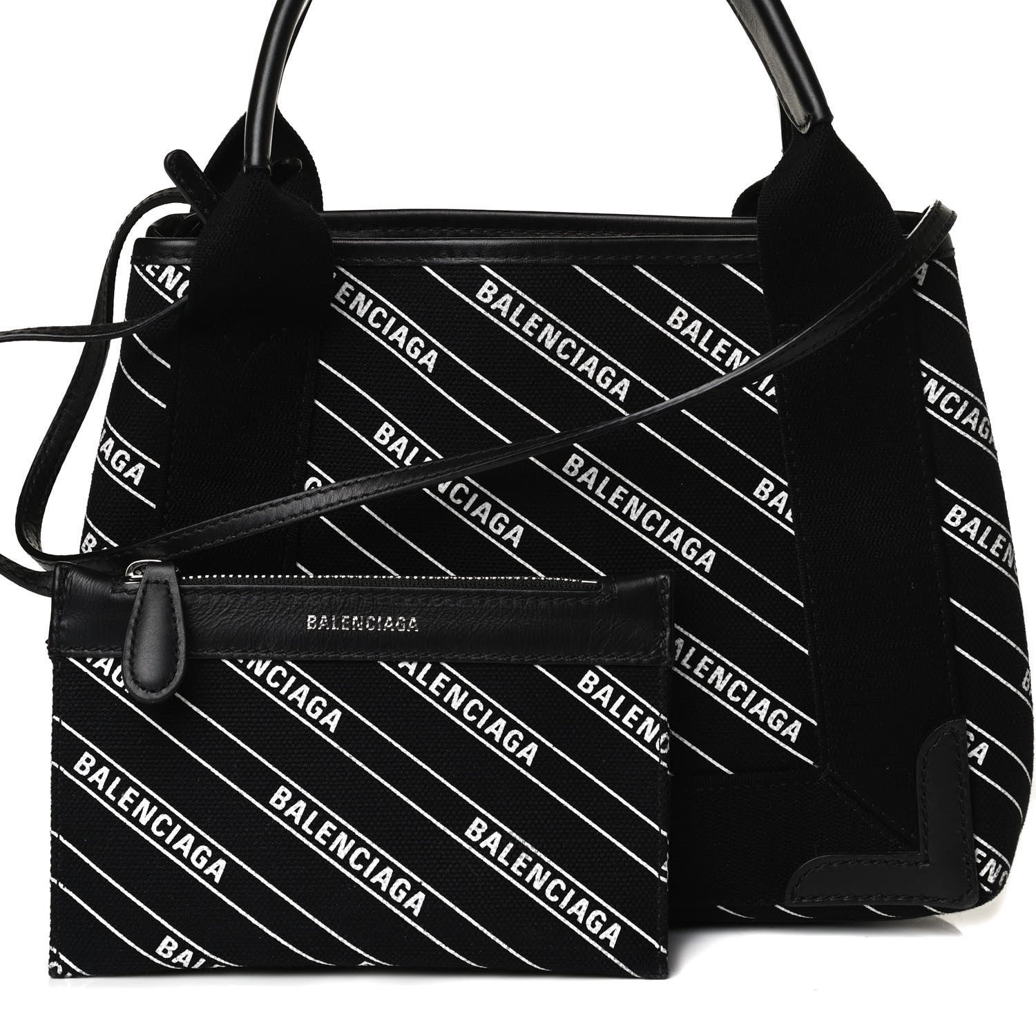 Balenciaga Cotton Canvas Calfskin Logo Print Navy Cabas XS Black White 9 of 18