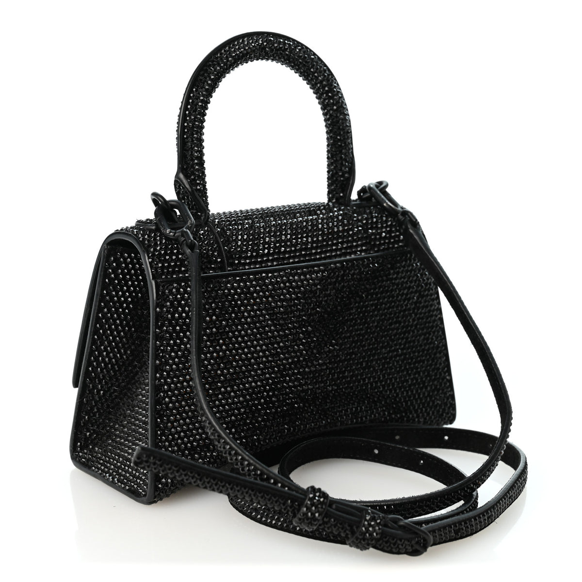 Balenciaga Strass Suede Hourglass Top Handle Bag XS Black Jet 3 of 12