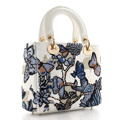 Christian Dior Calfskin Toile de Jouy Beaded Sequin Embroidered Small Mexico Lady Dior White Pastel Midnight Blue 3 of 12
