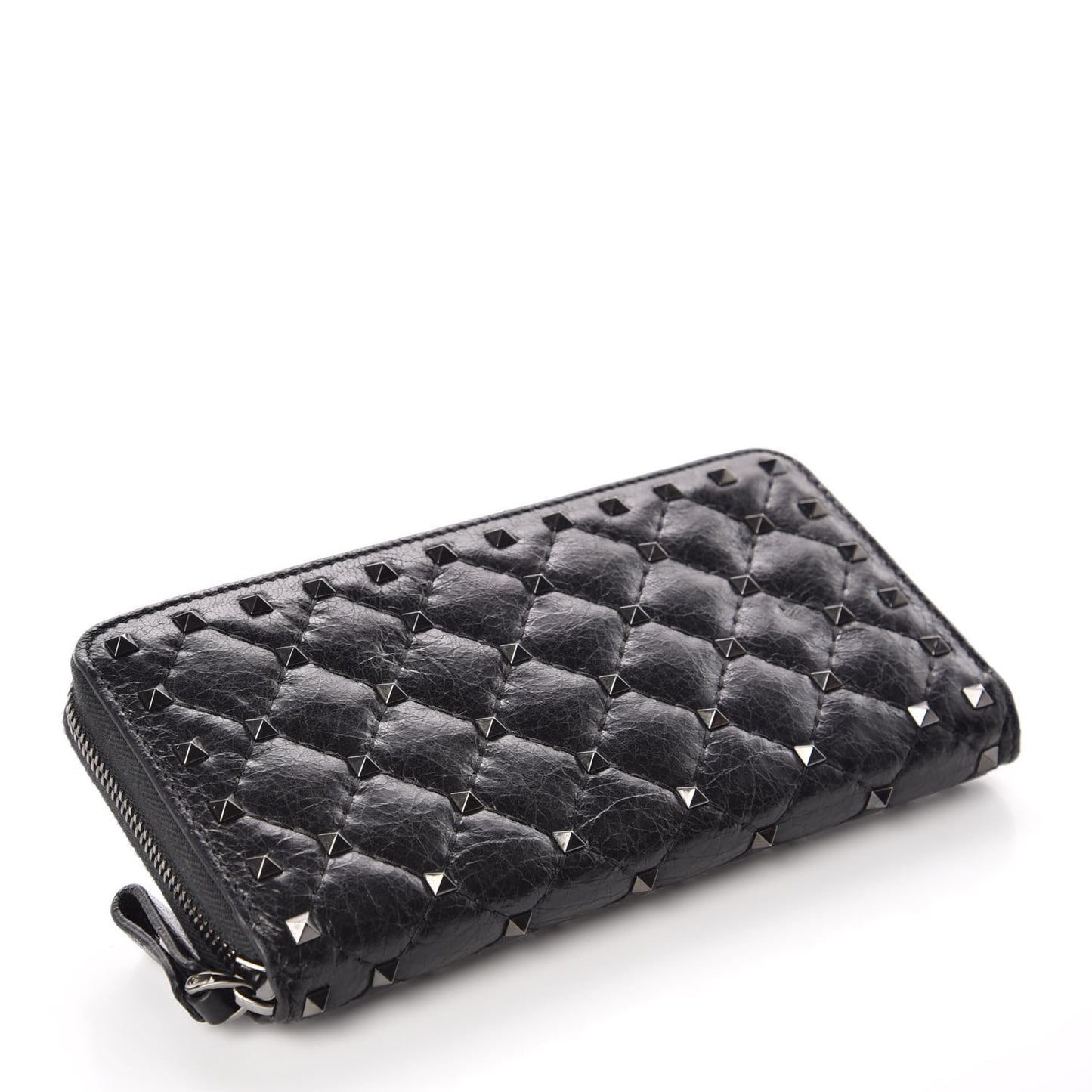 Craquele Nappa Rockstud Spike Zip Around Wallet Black