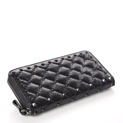 Valentino Garavani Craquele Nappa Rockstud Spike Zip Around Wallet Black 4 of 10