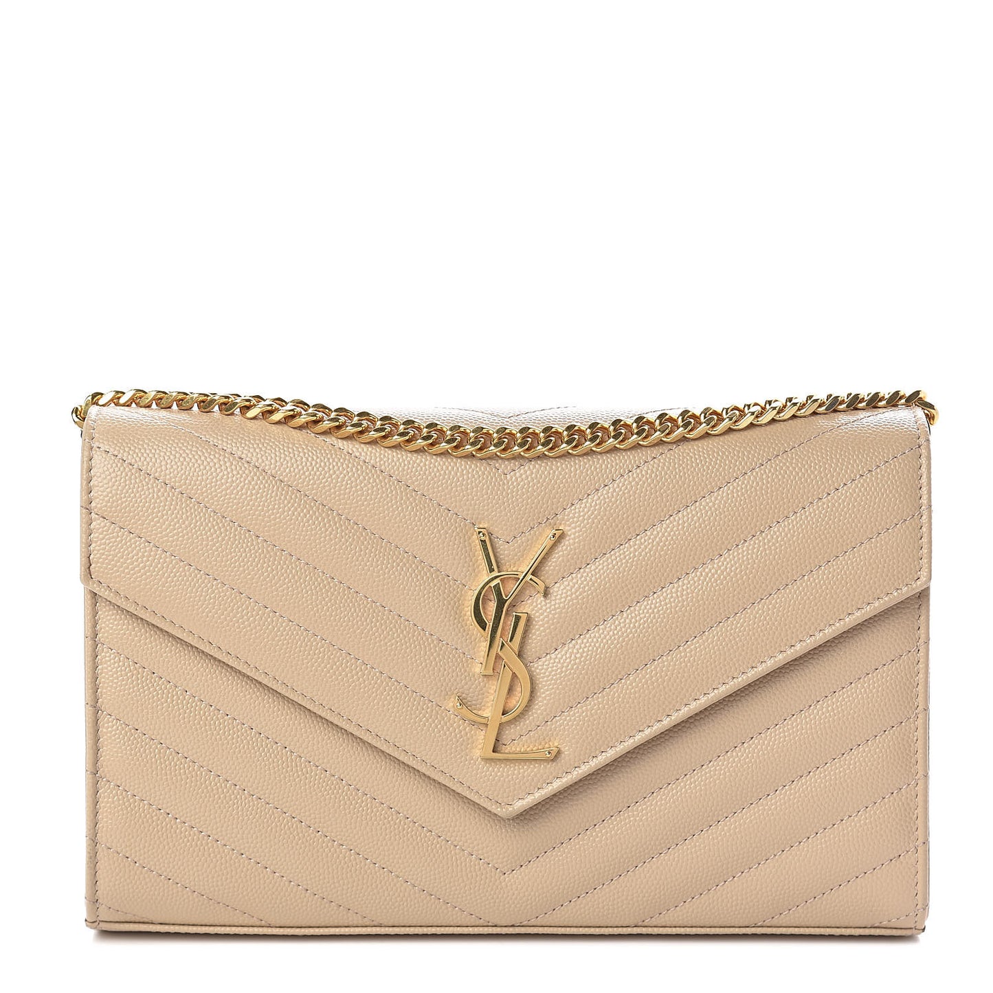 Grain De Poudre Matelasse Chevron Monogram Chain Wallet Nude Powder