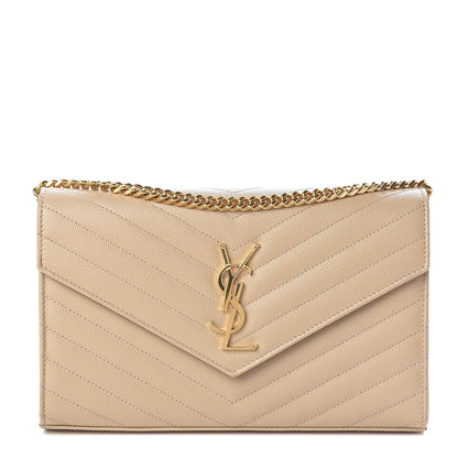 Saint Laurent Grain De Poudre Matelasse Chevron Monogram Chain Wallet Nude Powder 1 of 9