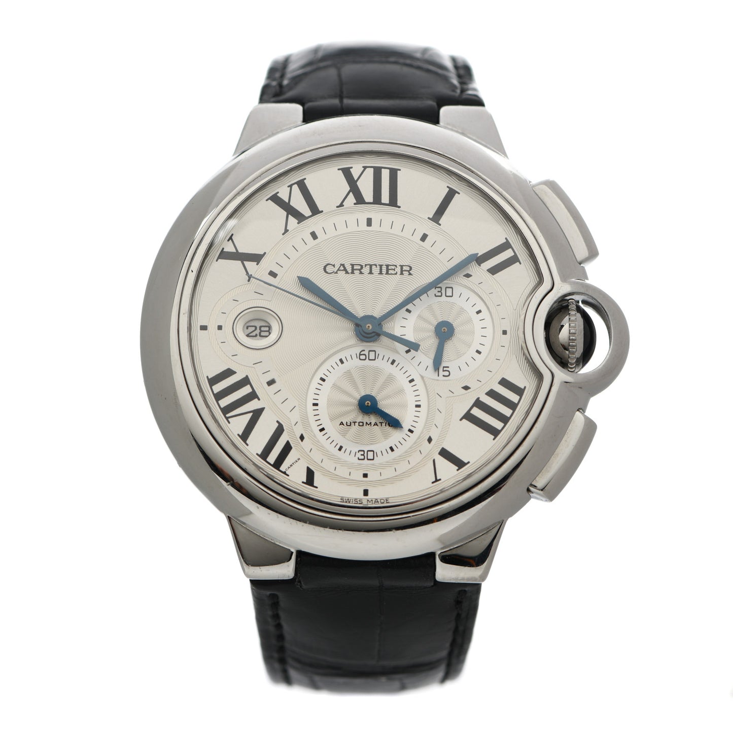 Stainless Steel Alligator 44mm Ballon Bleu De Cartier Chronograph Automatic Watch