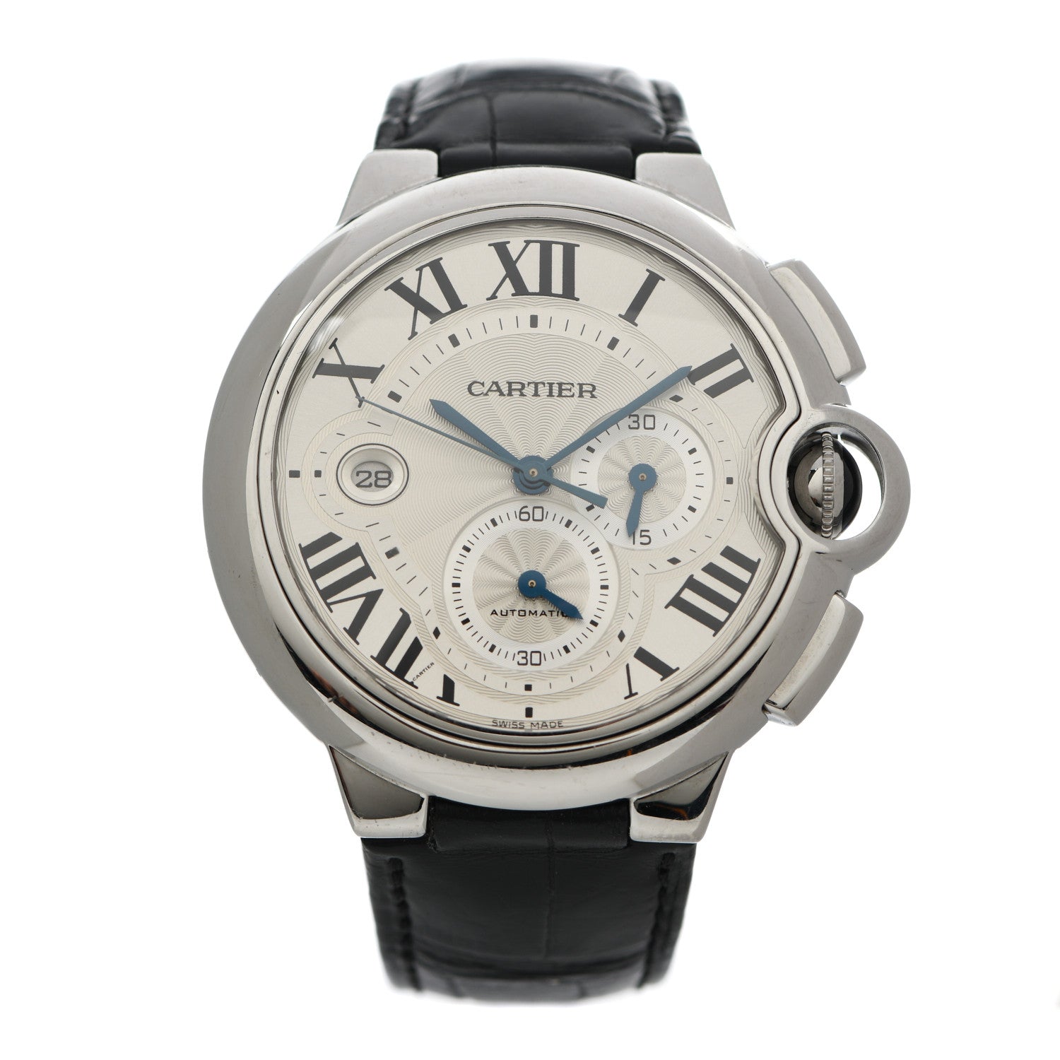 Cartier Stainless Steel Alligator 44mm Ballon Bleu De Cartier Chronograph Automatic Watch 1 of 5