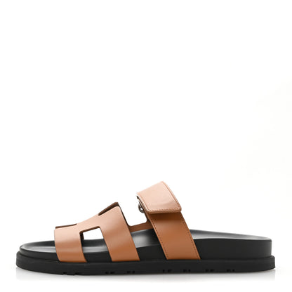 Hermes Calfskin Womens Chypre Sandals 37.5 Naturel 1 of 11