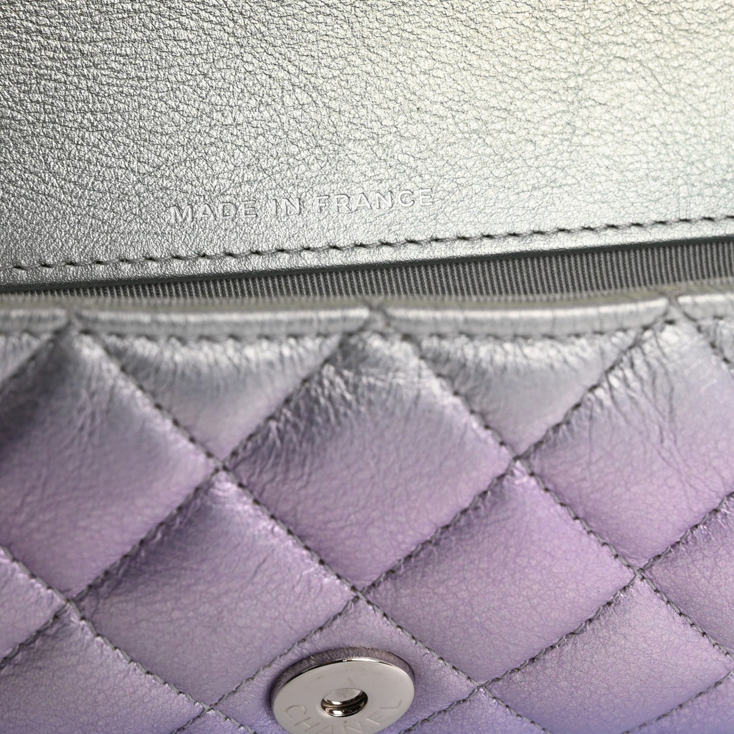 Chanel Gradient Metallic Calfskin Quilted Glasses Case With Chain Silver Blue Yellow Purple 7 of 13