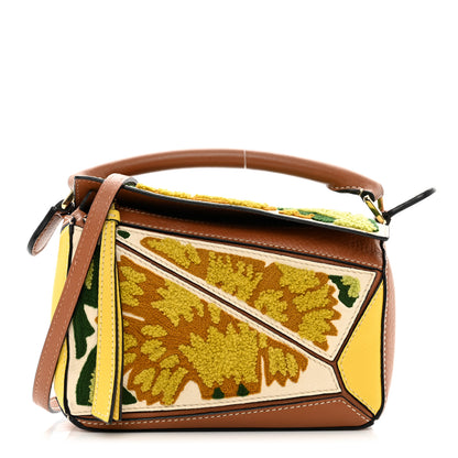 Loewe Calfskin Embroidered Floral Small Puzzle Bag Tan Yellow 1 of 11