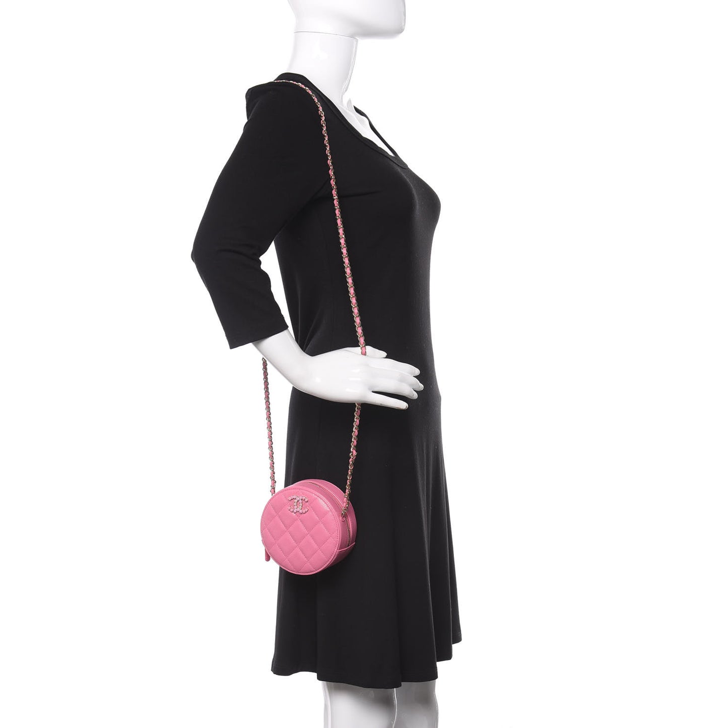 Caviar Quilted Gripoix CC Round Clutch With Chain Pink