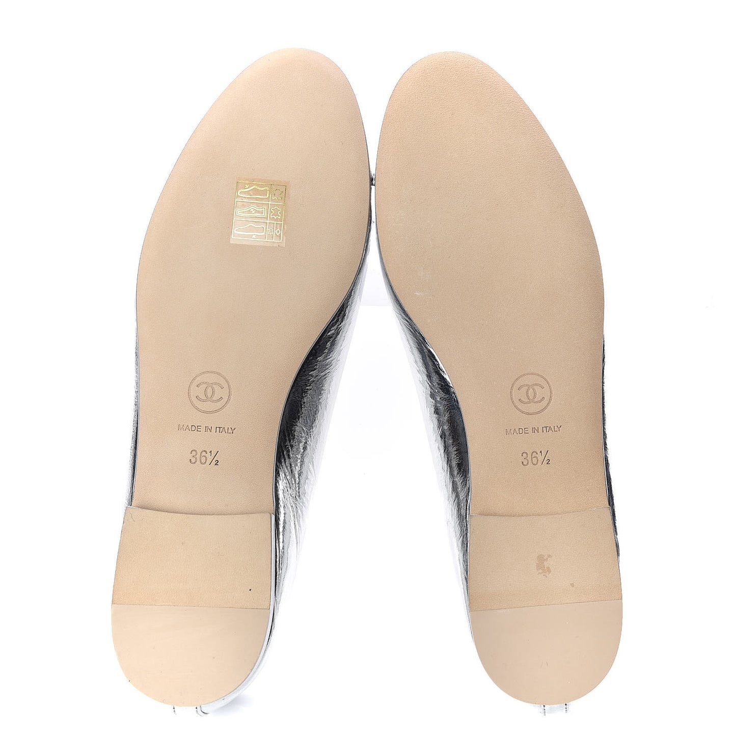 Metallic Calfskin Cap Toe CC Ballerina Flats 36.5 Silver
