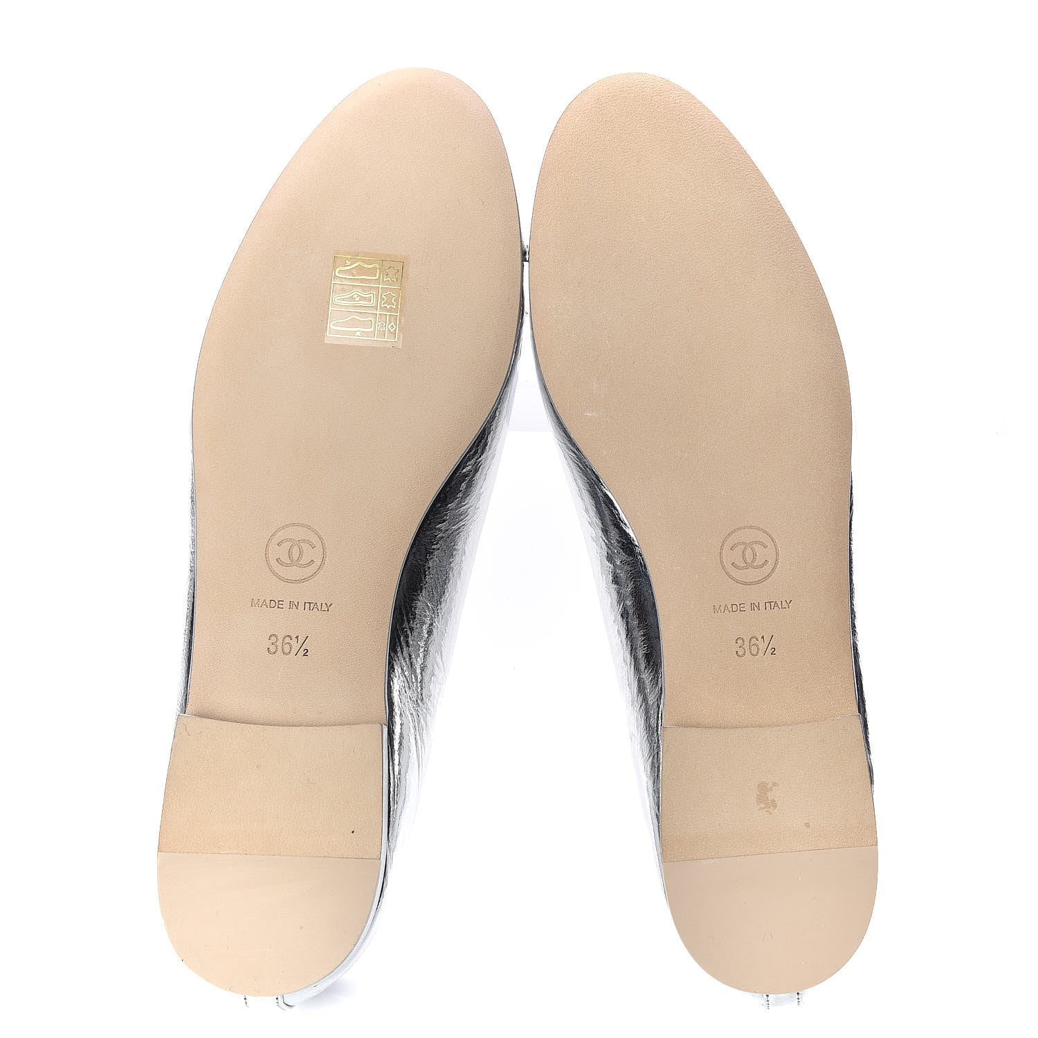 Chanel Metallic Calfskin Cap Toe CC Ballerina Flats 36.5 Silver 5 of 9