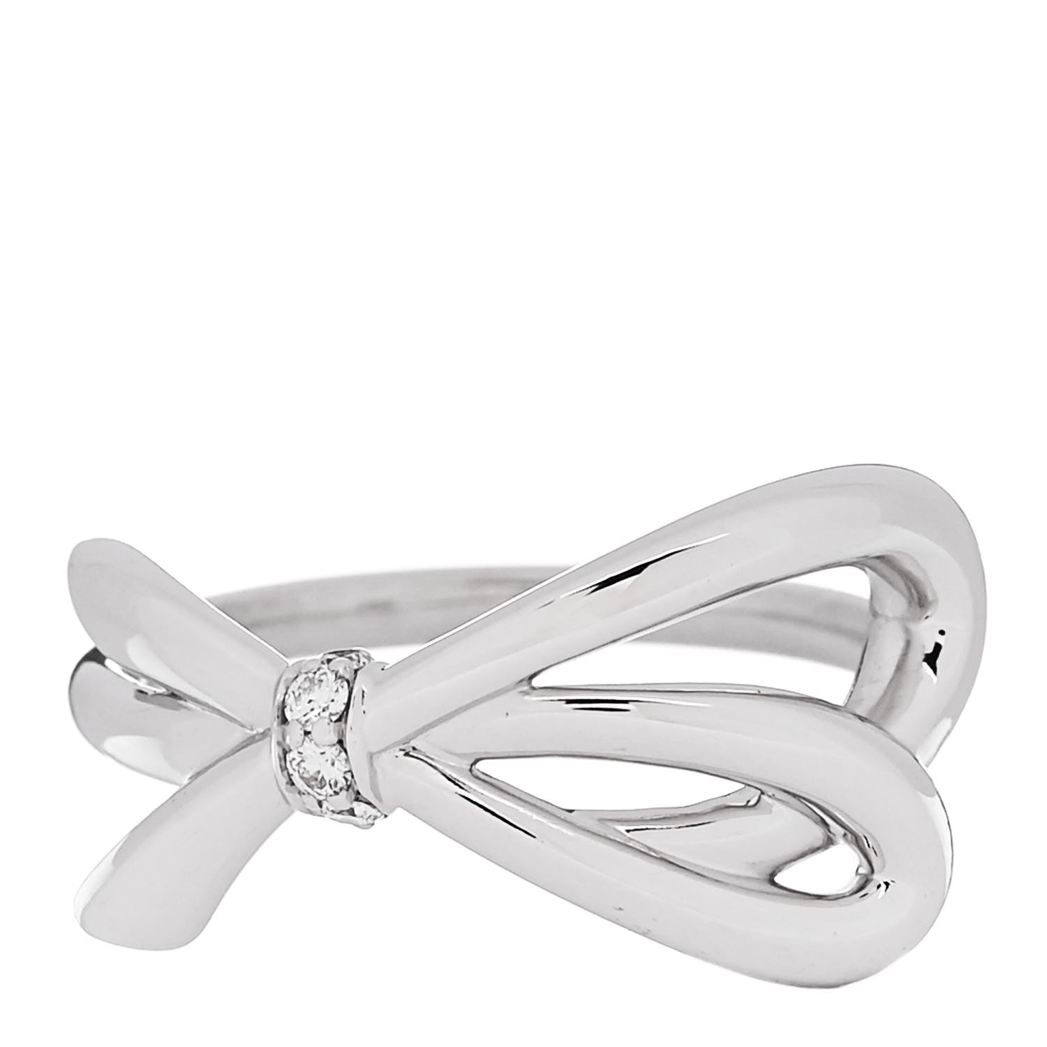 Tiffany 18K White Gold Diamond Bow Ring 49 5 1 of 5