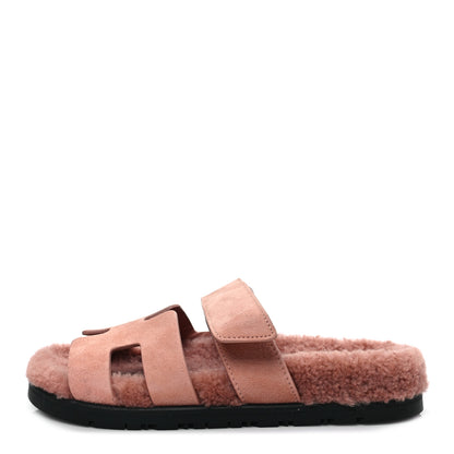Hermes Suede Goatskin Woolskin Womens Chypre Sandals 35.5 Rose Aube 1 of 10