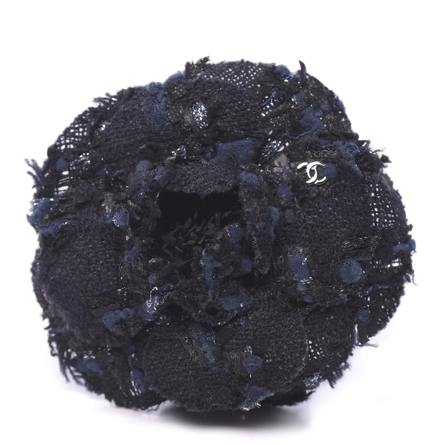 Tweed Camellia Pin Brooch Navy Blue