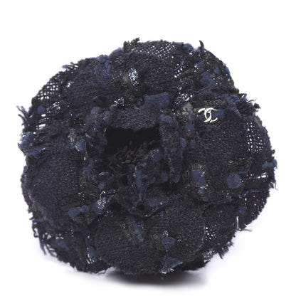 Chanel Tweed Camellia Pin Brooch Navy Blue 1 of 3