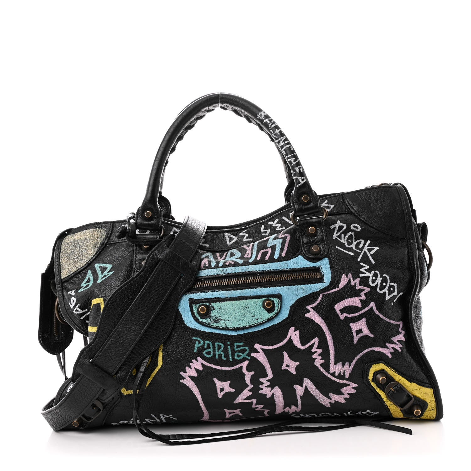 バレンシアガ　グラフィティ Balenciaga Agneau Graffiti All Over Classic Hardware City Black