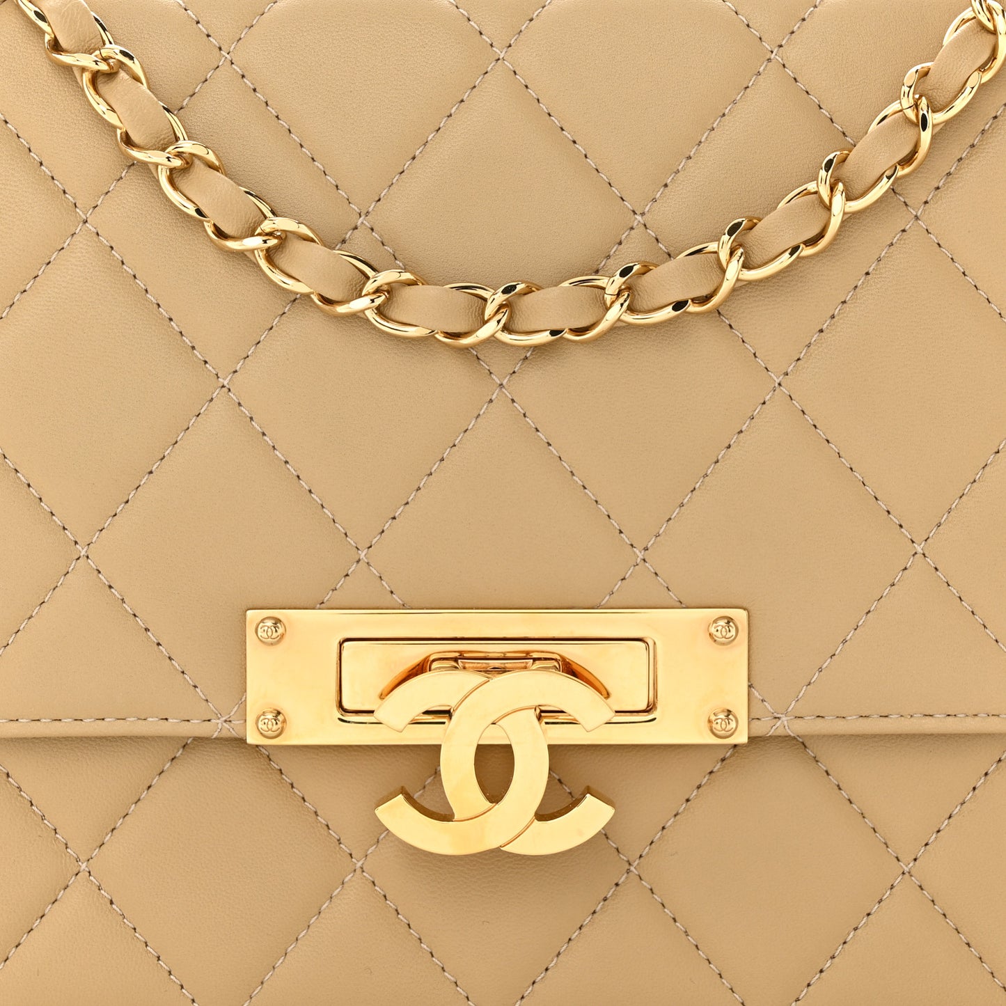 Lambskin Quilted Large Golden Class Flap Beige