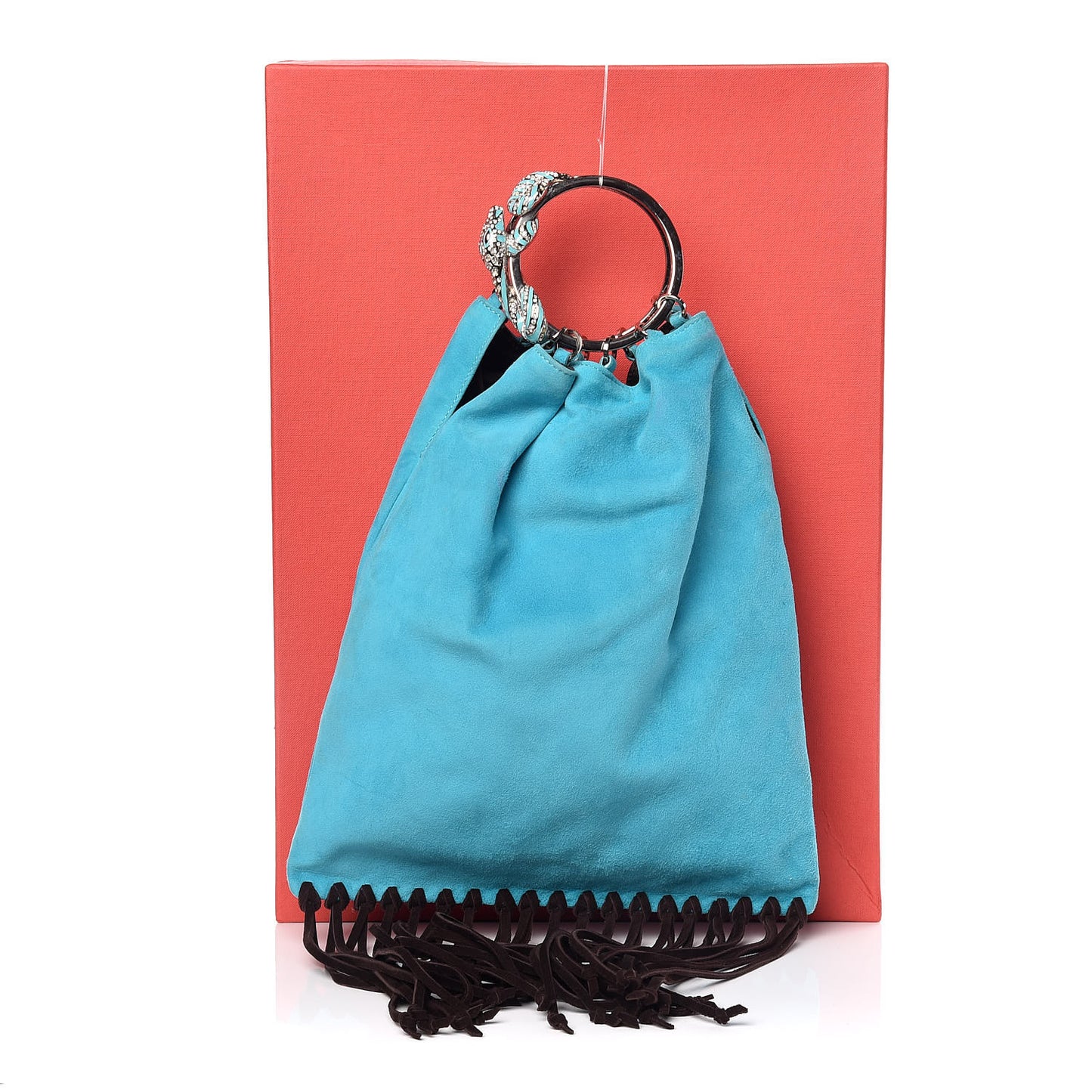 Suede Fringe Crystal Snake Ring Evening Bag Turquoise