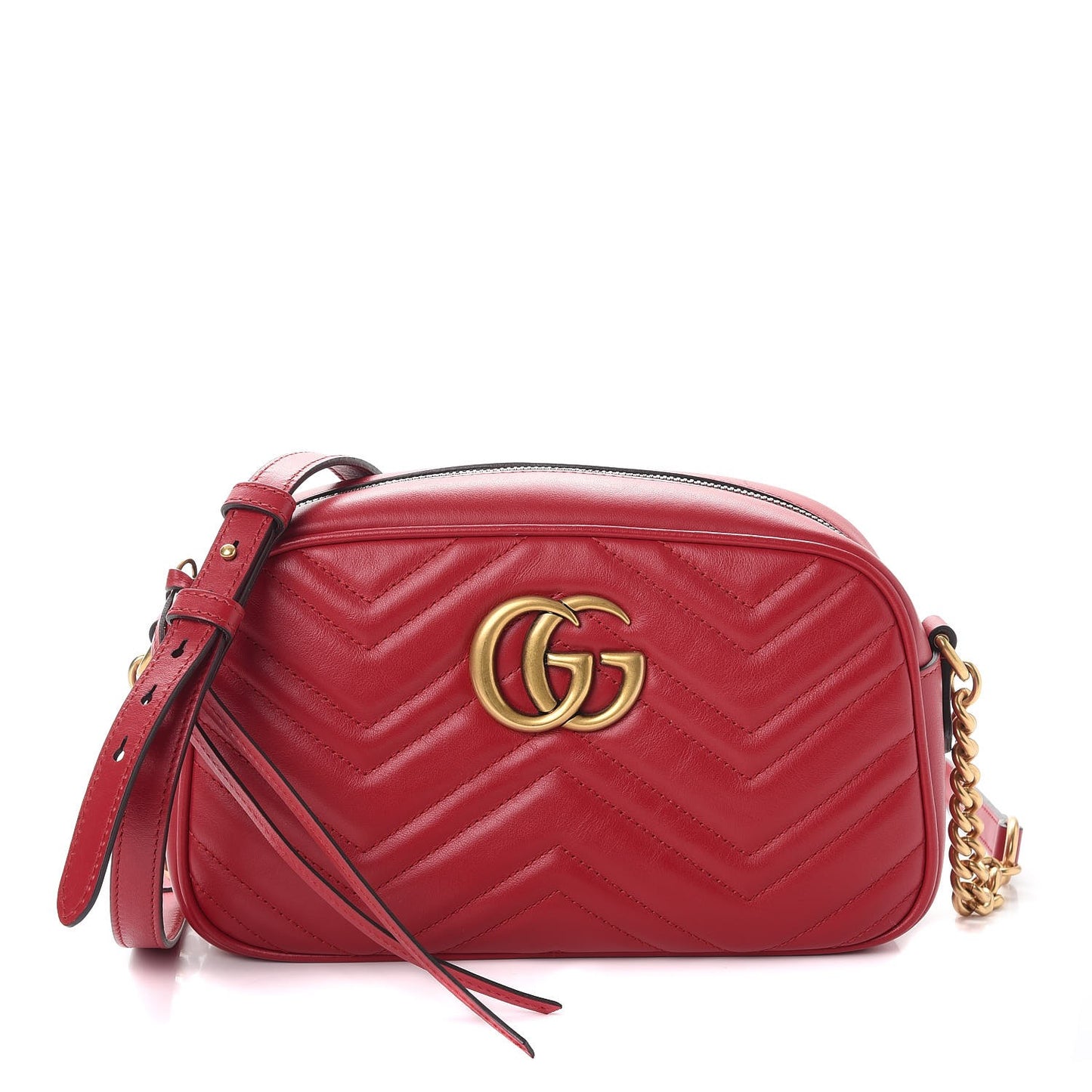 Calfskin Matelasse Small GG Marmont Chain Shoulder Bag Hibiscus Red