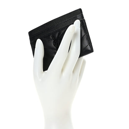 Saint Laurent Grain De Poudre Matelasse Chevron Monochrome Monogram Credit Card Case Black 2 of 8