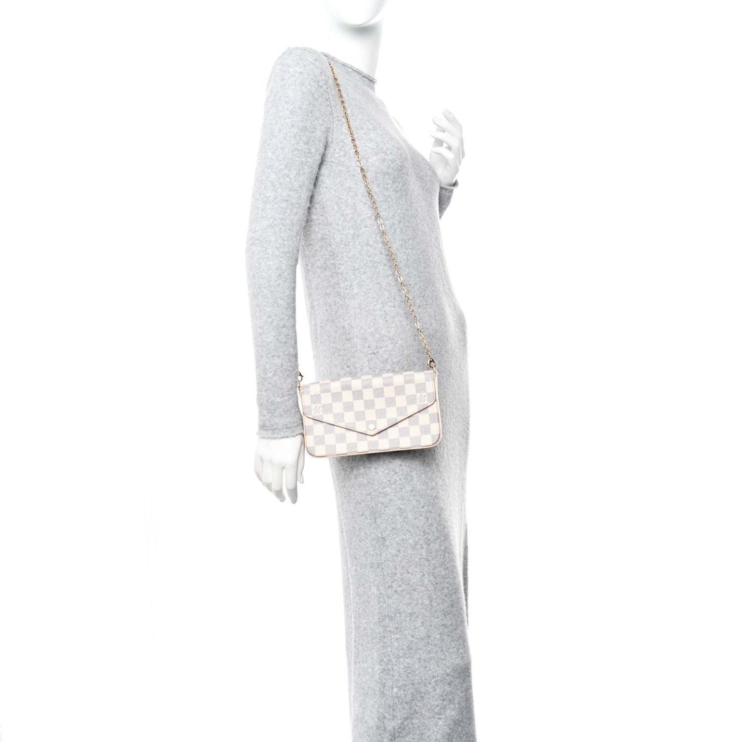 Louis Vuitton Damier Azur Pochette Felicie Chain Wallet Rose Ballerine 2 of 11