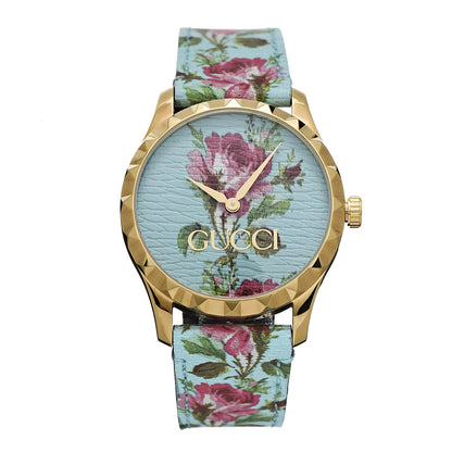 Gucci Stainless Steel Calfskin 38mm G-Timeless Floral Quartz Watch Blue 1 of 8