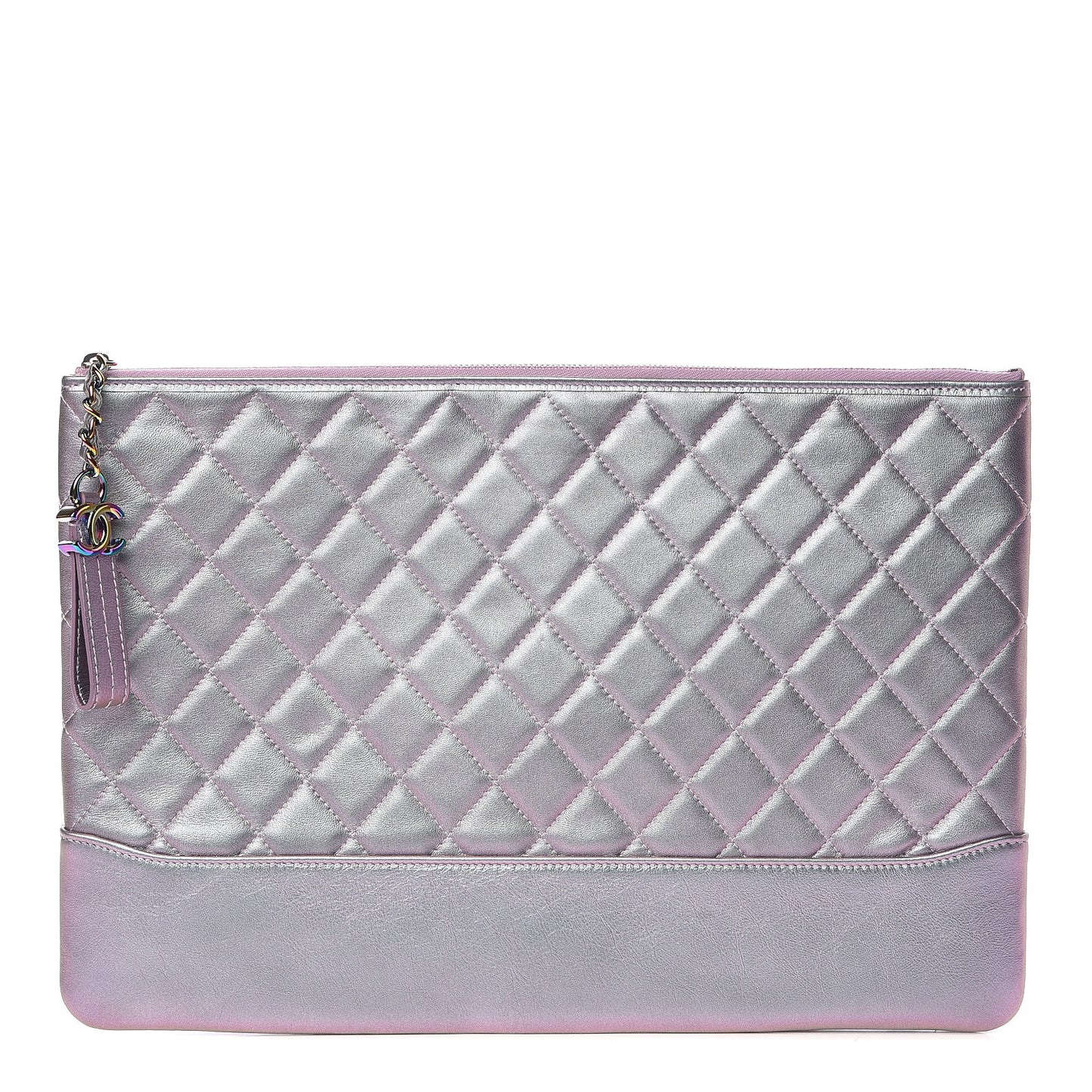 Iridescent Lambskin Quilted Large Gabrielle Cosmetic Case Light Purple