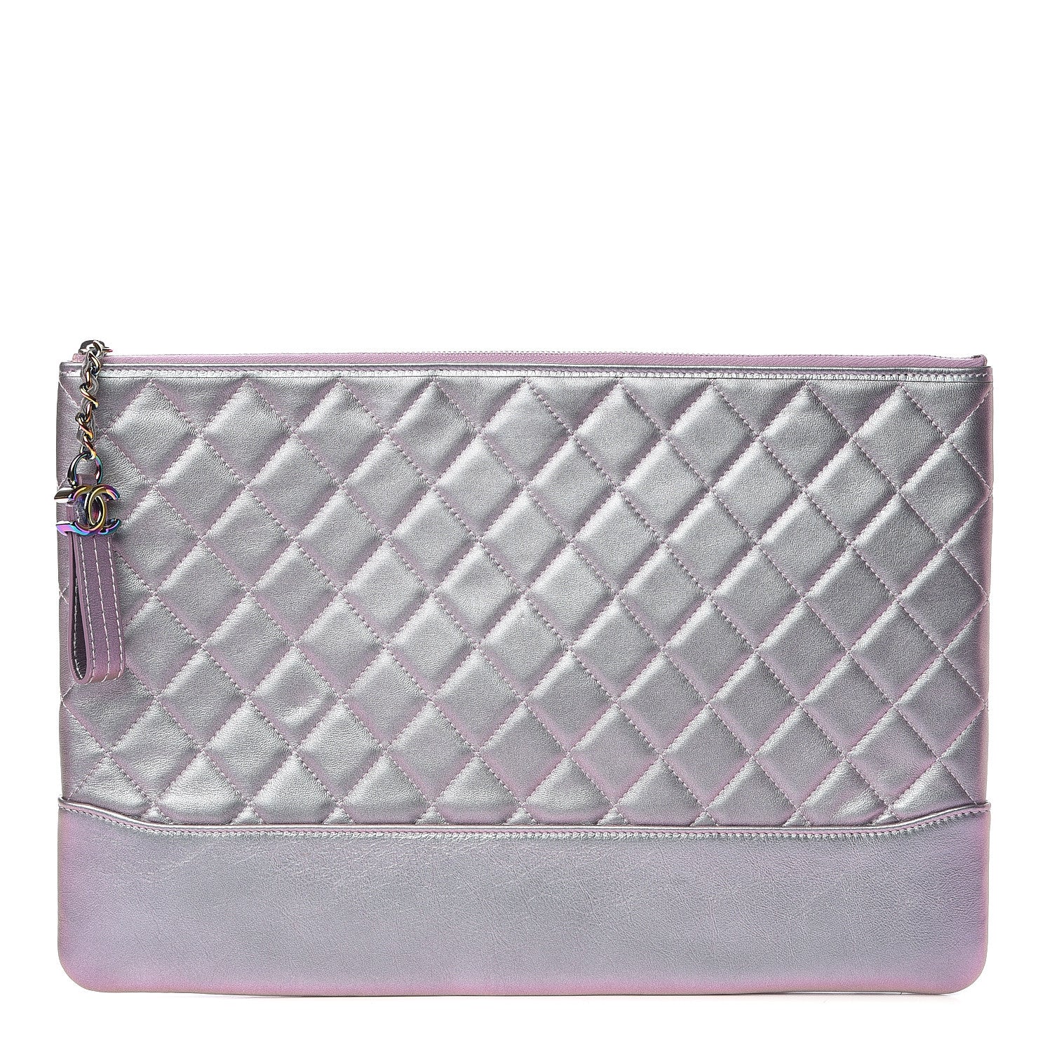 Chanel Iridescent Lambskin Quilted Large Gabrielle Cosmetic Case Light Purple 1 of 10