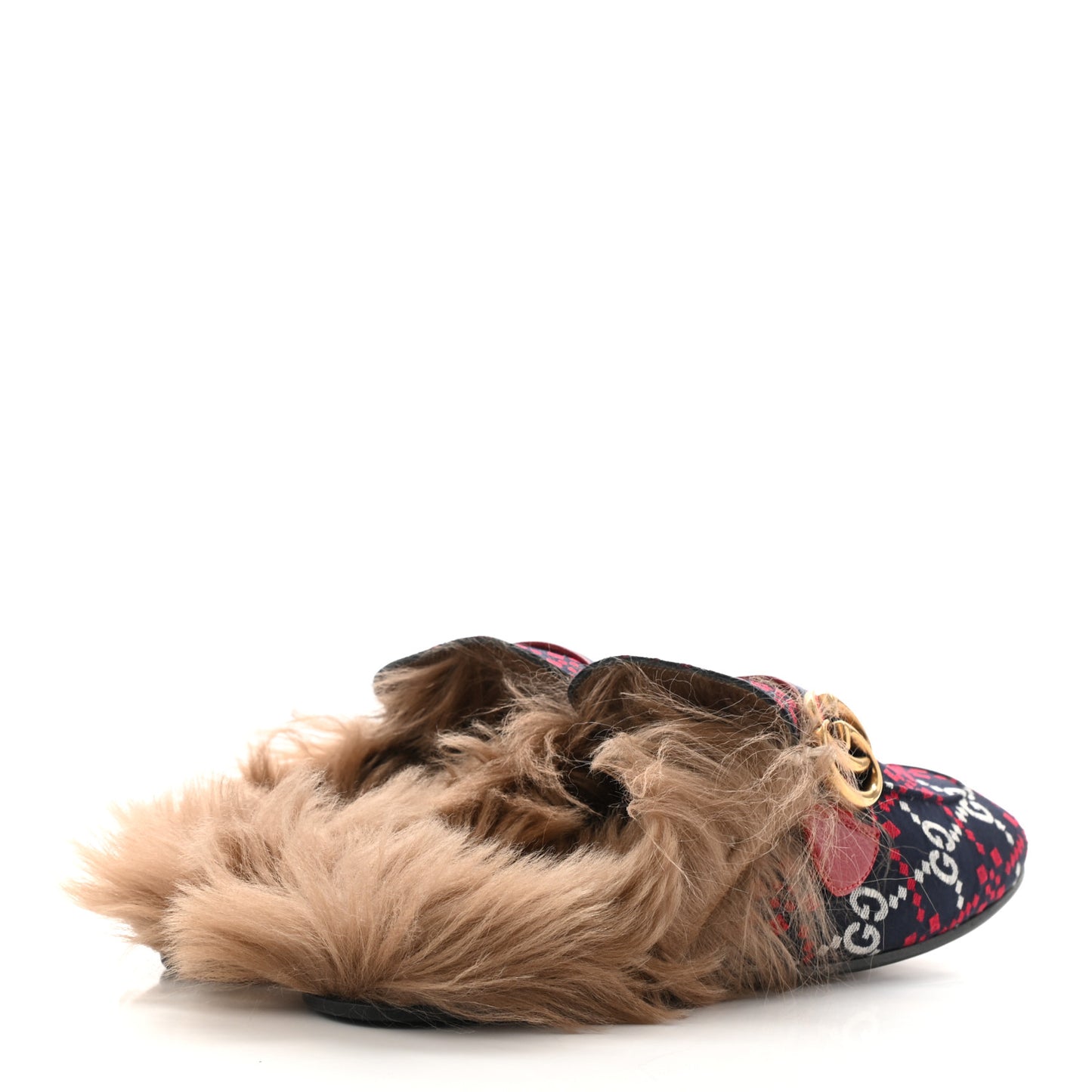Canvas GG Monogram Diamond Fur Web GG Mens Princetown Slippers 9 Midnight Blue Hibiscus Red