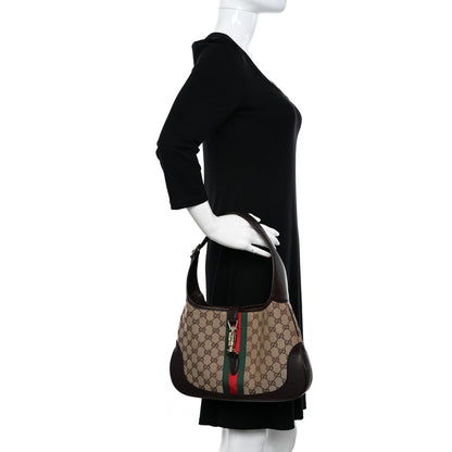 Gucci GG Supreme Monogram Azalea Calfskin Web Medium Jackie 1961 Hobo Beige Ebony Brown Sugar 2 of 11