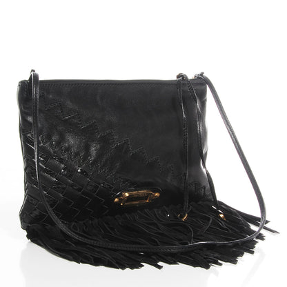 Jimmy Choo Leather Snakeskin Suede Fringe Tita Convertible Clutch Black 3 of 8