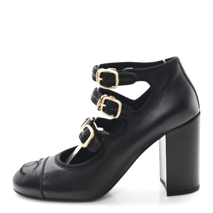 Chanel Lambskin Grosgrain Metal Mary Jane Pumps 39 Black 1 of 10