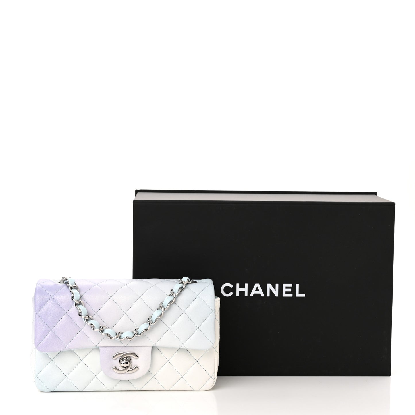 Perforated Lambskin Quilted Mini Rectangular Flap Light Blue Light Purple White