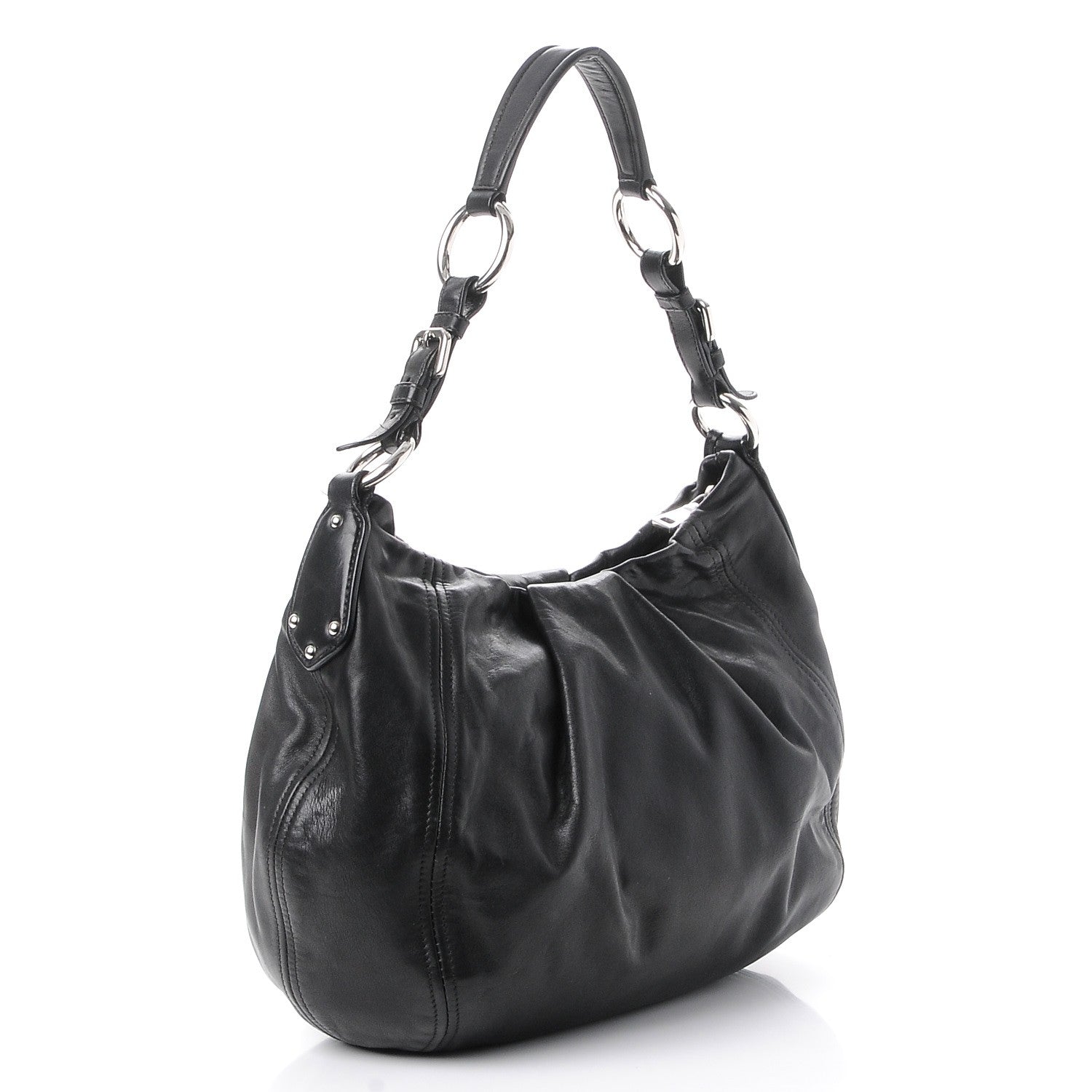 Prada Soft Calf Pleated Hobo Black 3 of 10