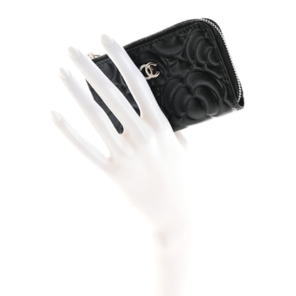 Chanel Lambskin Camellia Embossed Key Holder Case Black 2 of 13
