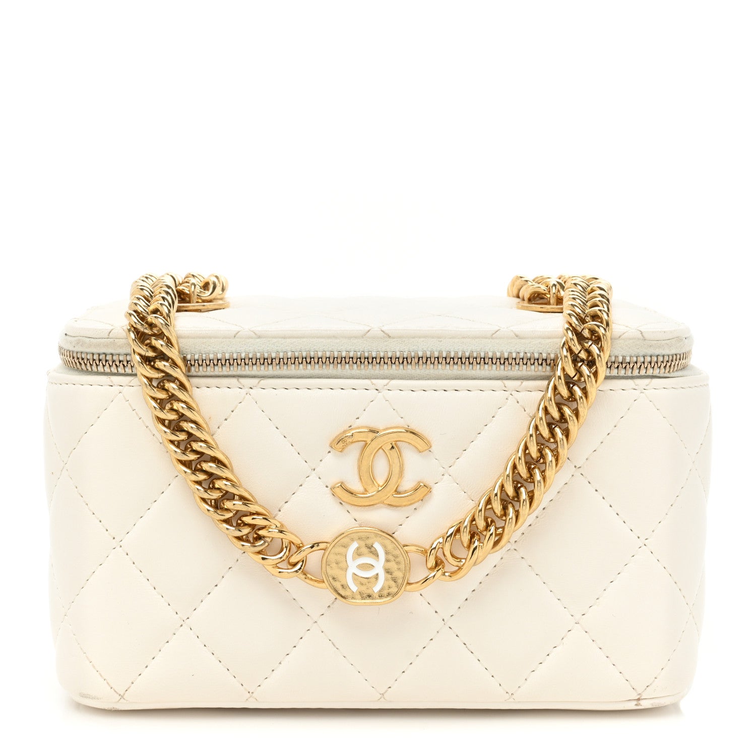 Chanel Lambskin Resin Quilted Vanity Case With Chain White 1 of 19