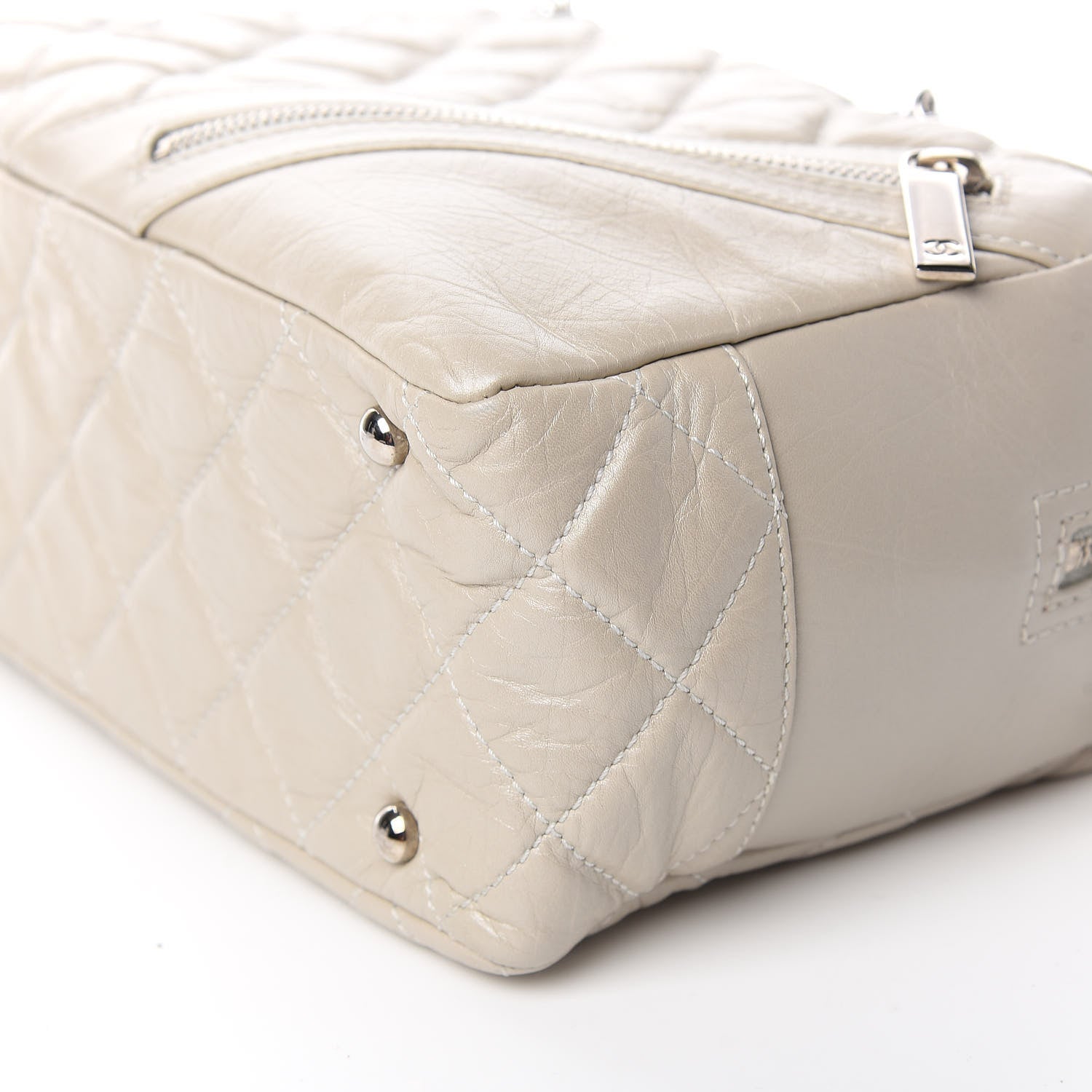 Chanel Aged Calfskin Quilted Cotton Club Bowler Pearl 9 of 9