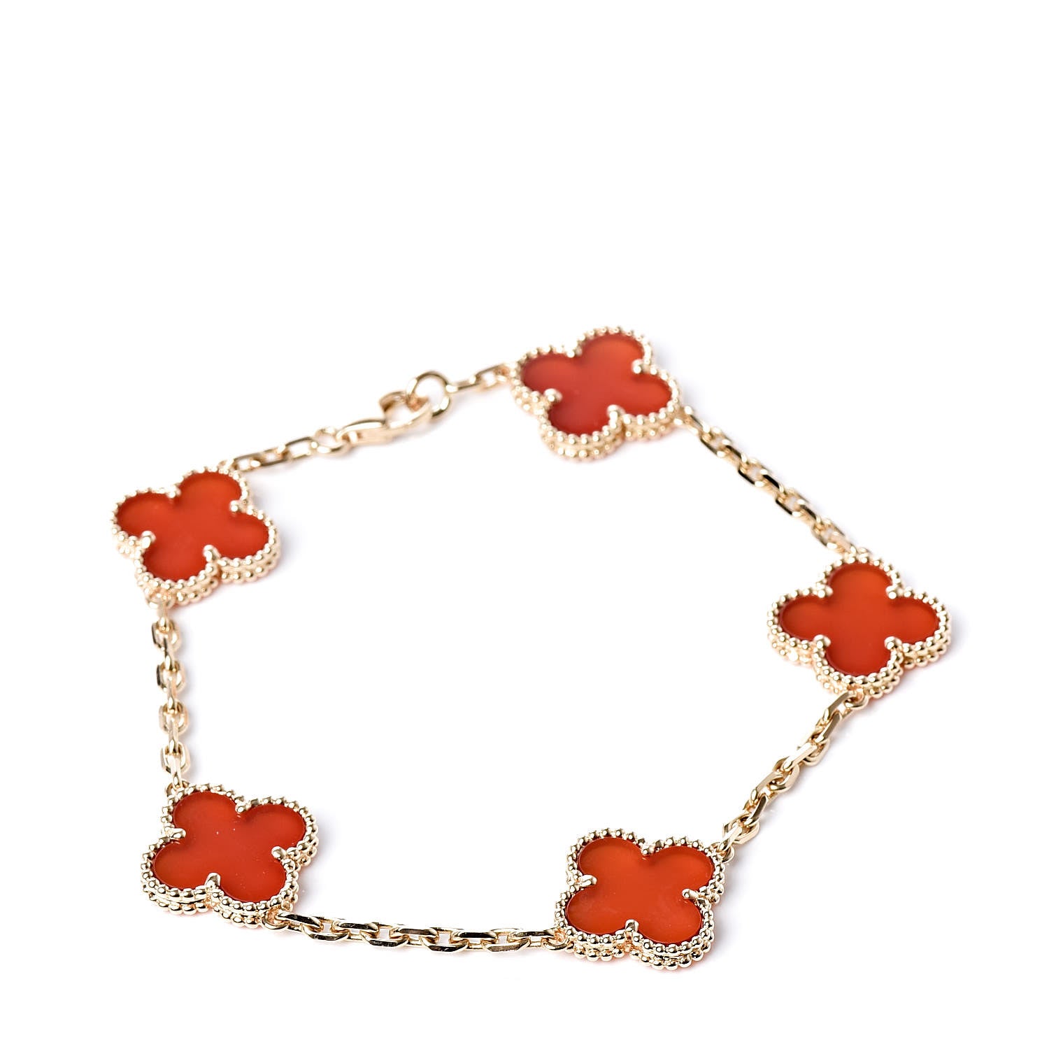 Van Cleef & Arpels 18K Yellow Gold Carnelian 5 Motifs Vintage Alhambra Bracelet 1 of 5