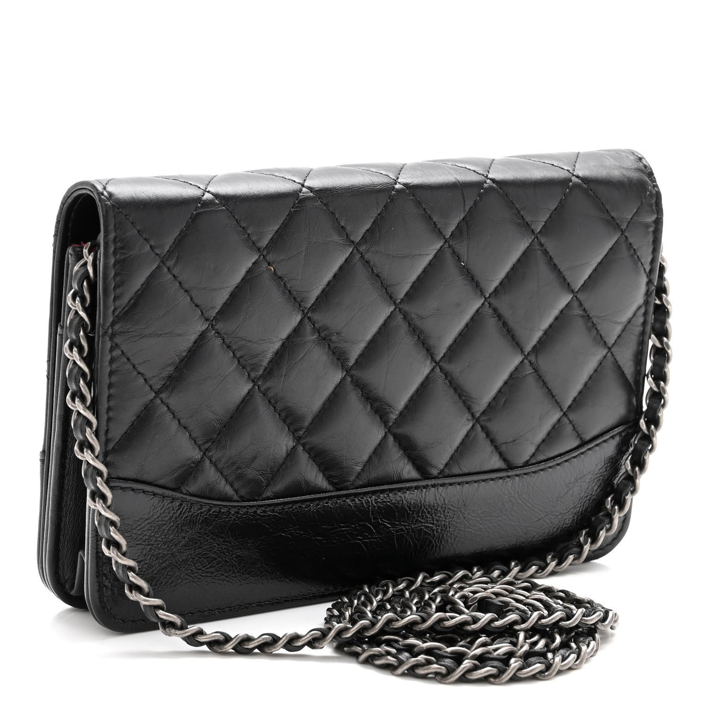 Aged Calfskin Quilted Gabrielle Wallet On Chain WOC Black