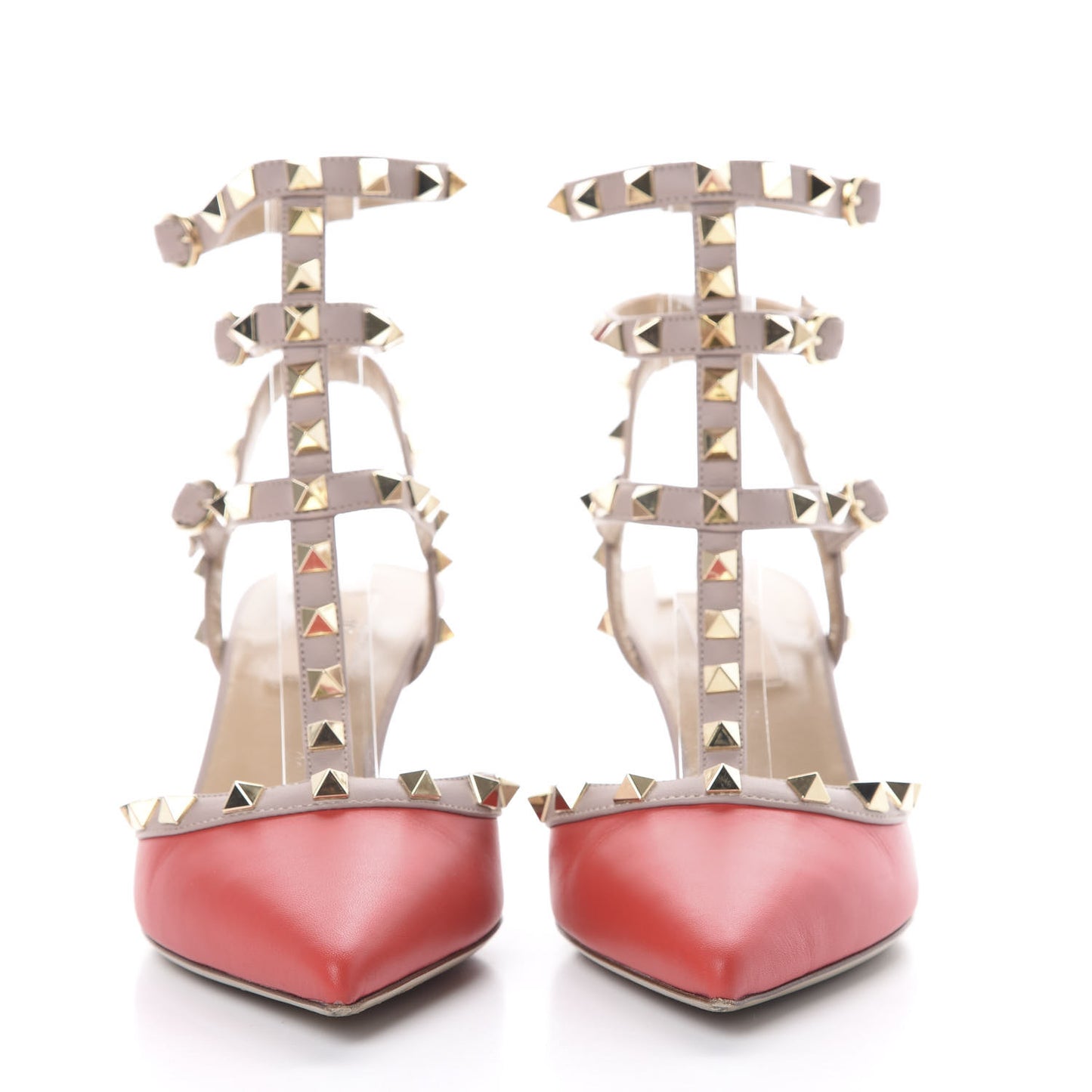 Nappa Rockstud Ankle Strap 65mm Pumps 38 Deep Coral Poudre