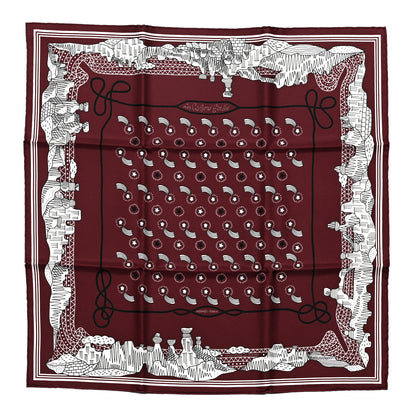 Hermes Silk Les Canyons Etoiles Bandana Scarf 55 Bordeaux White Black 1 of 5