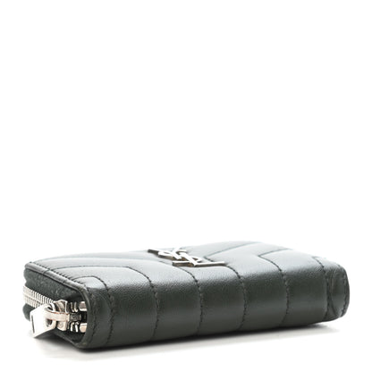 Saint Laurent Lambskin Y Quilted Monogram LouLou Zip Coin Purse New Vert Fonce 2 of 4