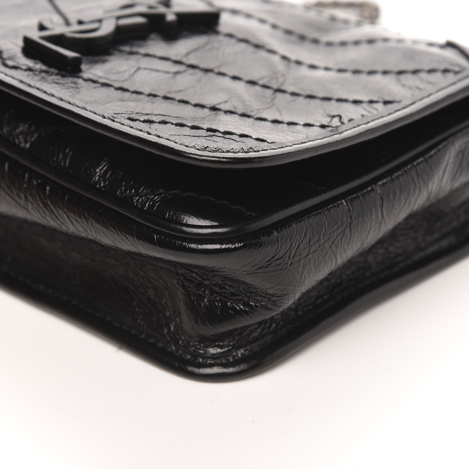 Saint Laurent Crinkled Calfskin Matelasse Monogram Niki Chain Wallet Black 8 of 9
