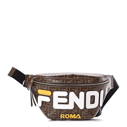 Fendi X FILA Glazed Fabric Vitello Century FF 1974 Mania Belt Bag Mogano Panna White 1 of 13