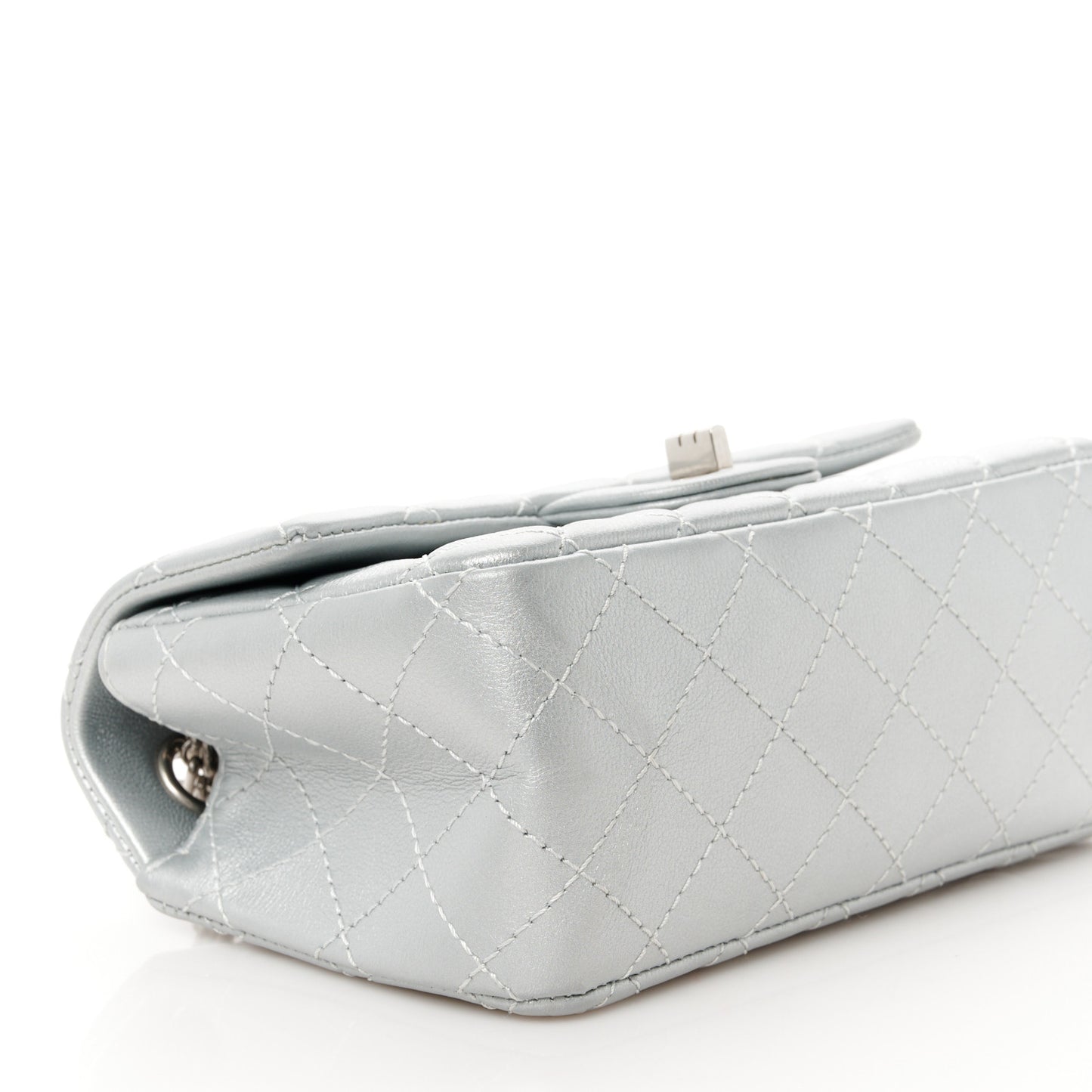 Metallic Grained Calfskin Quilted 2.55 Reissue Mini Flap Silver