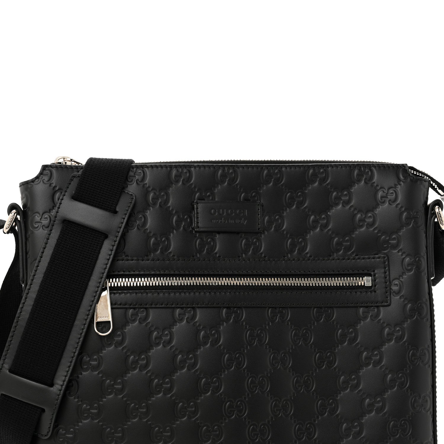 Gucci Guccissima Signature Medium Flat Messenger Bag Black 8 of 12