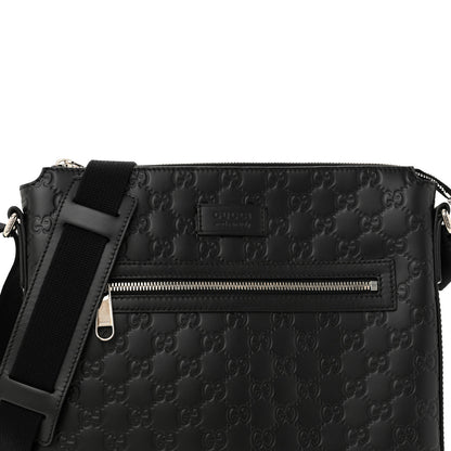 Gucci Guccissima Signature Medium Flat Messenger Bag Black 8 of 12