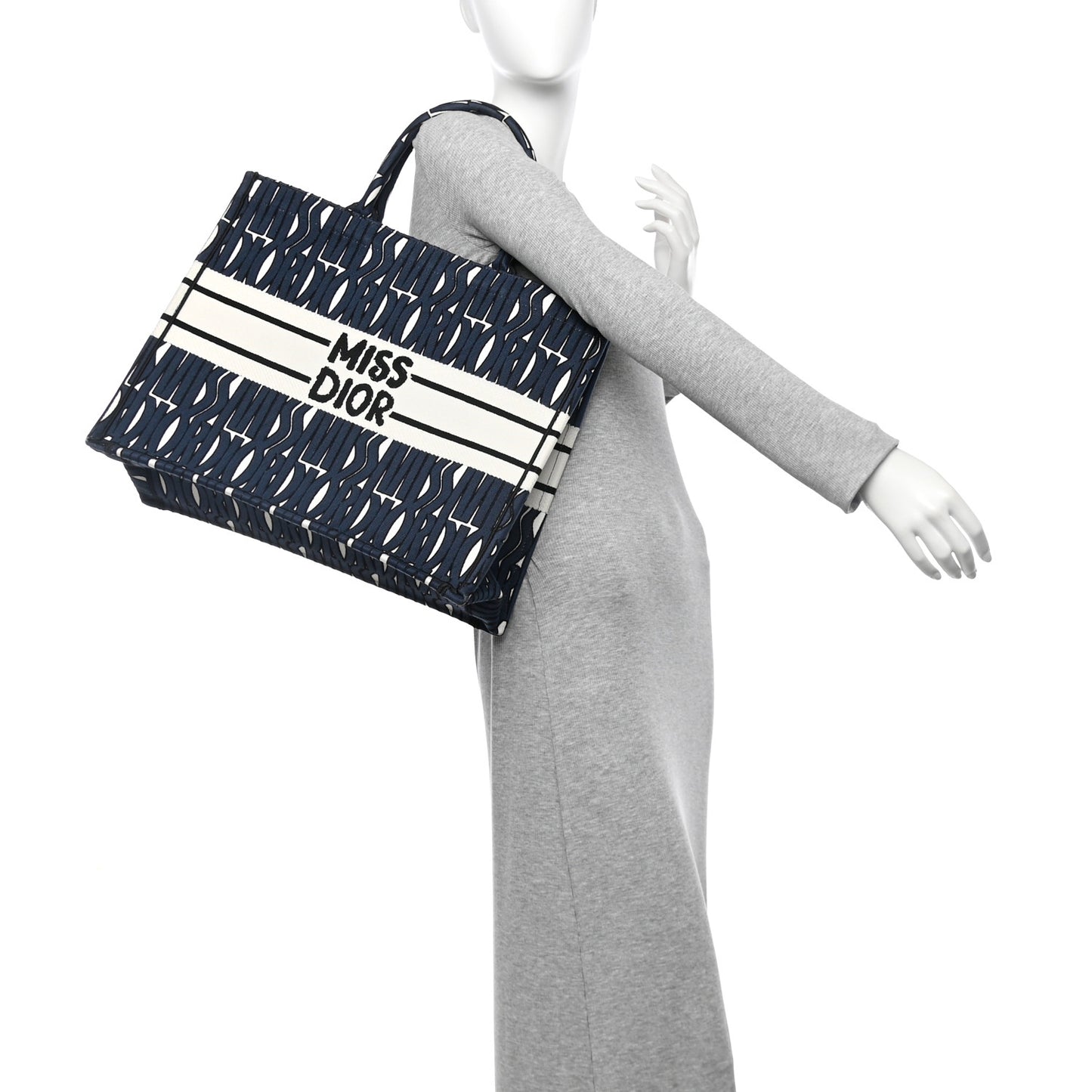 Canvas Embroidered Medium Miss Dior Graffiti Book Tote White Deep Blue