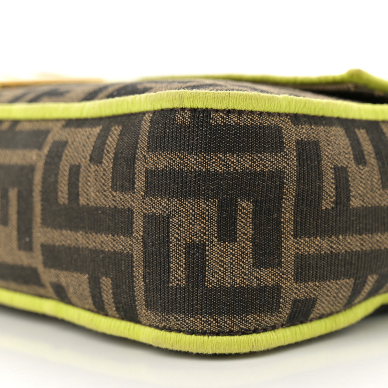 Fendi Fabric Jacquard FF 1974 Large Baguette Tobacco Moro Giallo Fluo 10 of 11